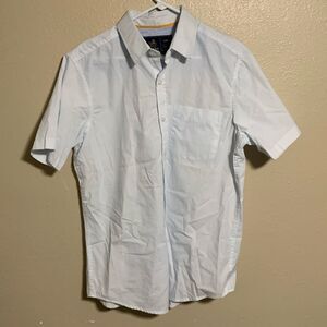 Rugby University Men’s Button Down Shirt Size L White W/ Blue Dots